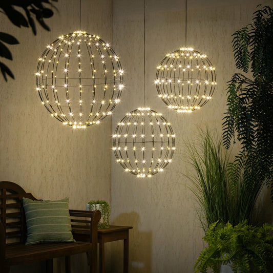 Plow & Hearth LED Foldable Lighting Sphere Décor, Set of 3