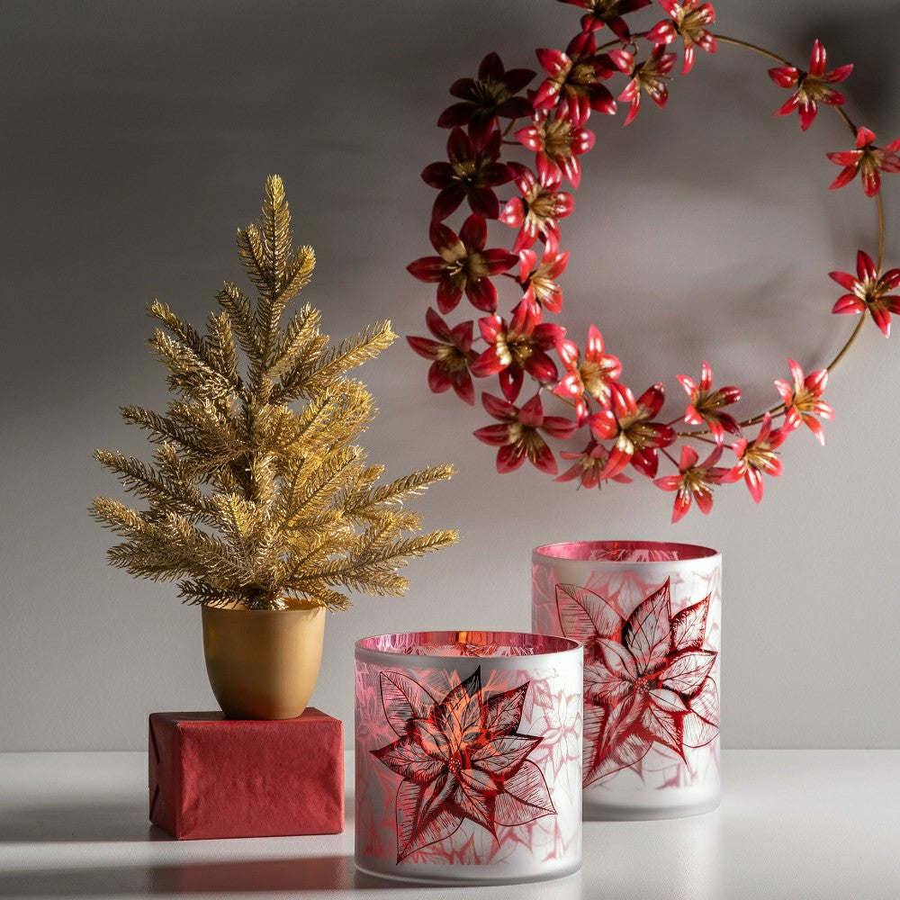 Plow & Hearth Large Poinsettia Hurricane Candle Holder