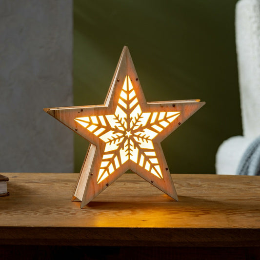 Plow & Hearth VivaStyle LED Table Decor, LED Wood Table Decor, Star, 10.4"H