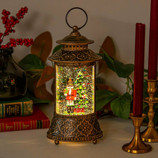 Plow & Hearth Twas The Night LED Table Decor Nutcracker Plastic Water Lantern, 11"H