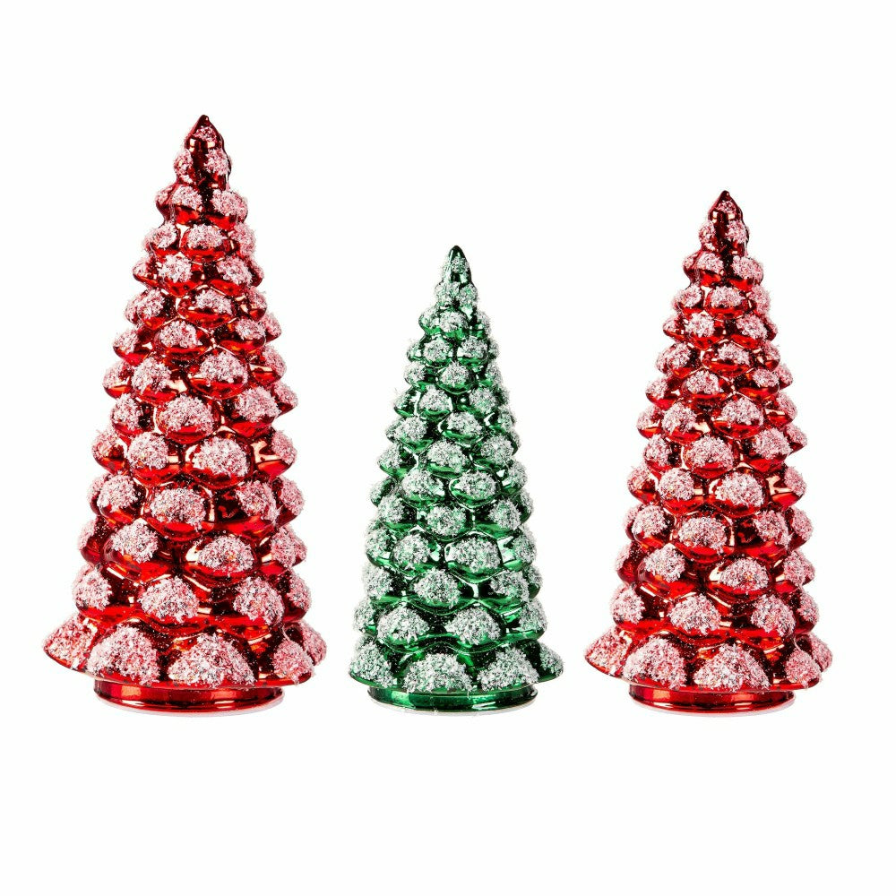 Plow & Hearth LED Glass Tree with Snow Table Décor Set