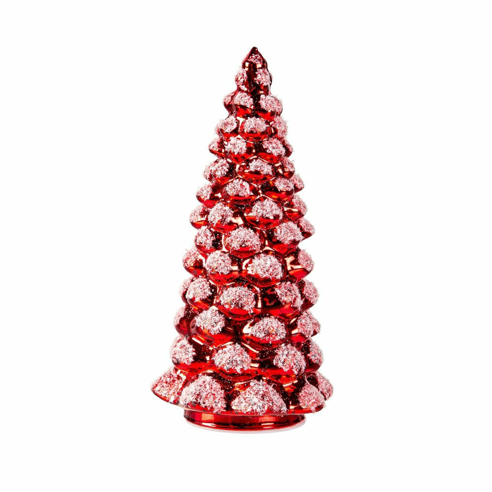 Plow & Hearth LED Glass Tree with Snow Table Décor Set