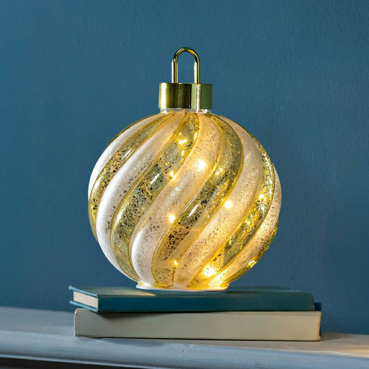 Plow & Hearth Season to Sparkle LED Table Decor Ornament Shaped Rotating Glass, 10"H