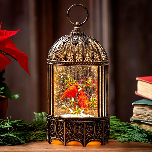 Plow & Hearth Snowbirds LED Table Decor Cardinal in Birdcage Plastic Water Lantern,