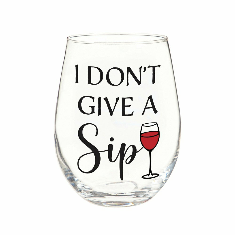 Plow & Hearth Just for Laughs Wine Glass Stemless, "I Don't Give A Sip", 17oz, Gift