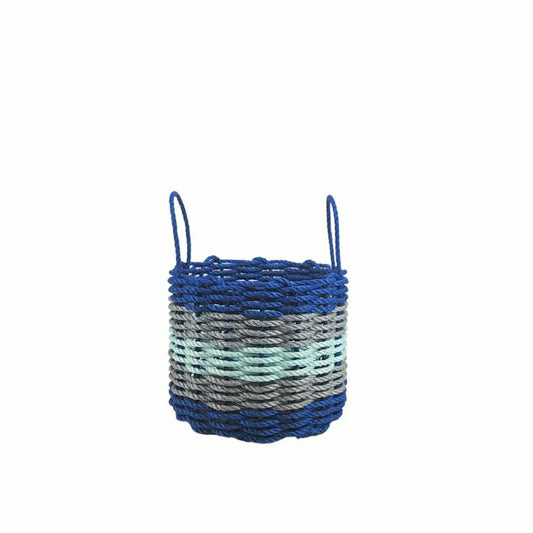 Plow & Hearth Five Stripe Rope Storage Basket Blue, Gray and Seafoam