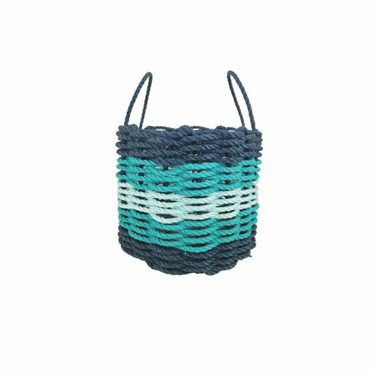 Plow & Hearth Five Stripe Rope Storage Basket Navy Blue, Teal & Seafoam