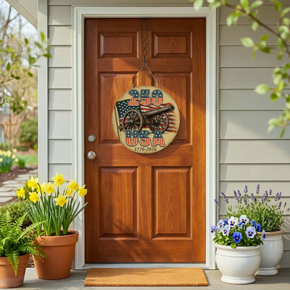 Plow & Hearth Red White & Bloom Wood Round Door Décor, 250 USA, 18"