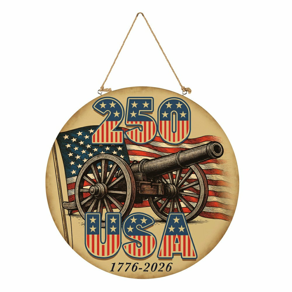 Plow & Hearth Red White & Bloom Wood Round Door Décor, 250 USA, 18"