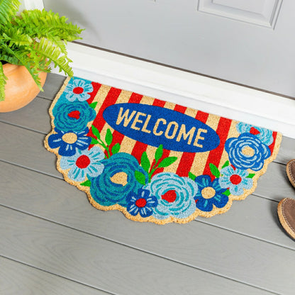 Plow & Hearth Red, White, & Bloom Floral Welcome Coir Mat