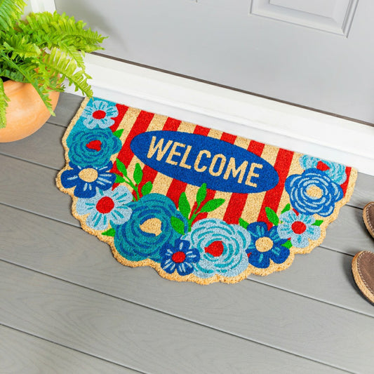 Plow & Hearth Red, White, & Bloom Floral Welcome Coir Mat
