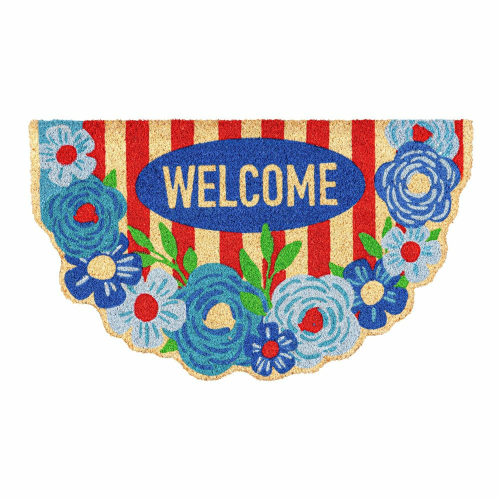 Plow & Hearth Red, White, & Bloom Floral Welcome Coir Mat