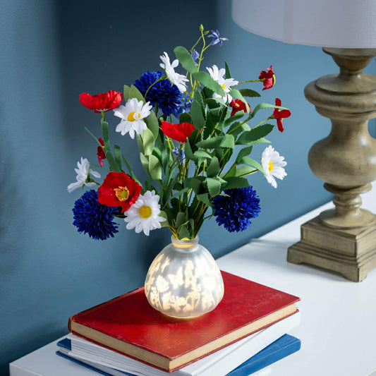 Plow & Hearth American Classic Faux Flroal Table Décor, Americana Artificial with LED Vase
