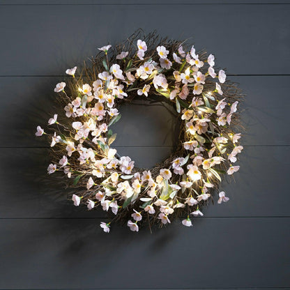 Plow & Hearth Lighted Faux Cherry Blossom Wreath