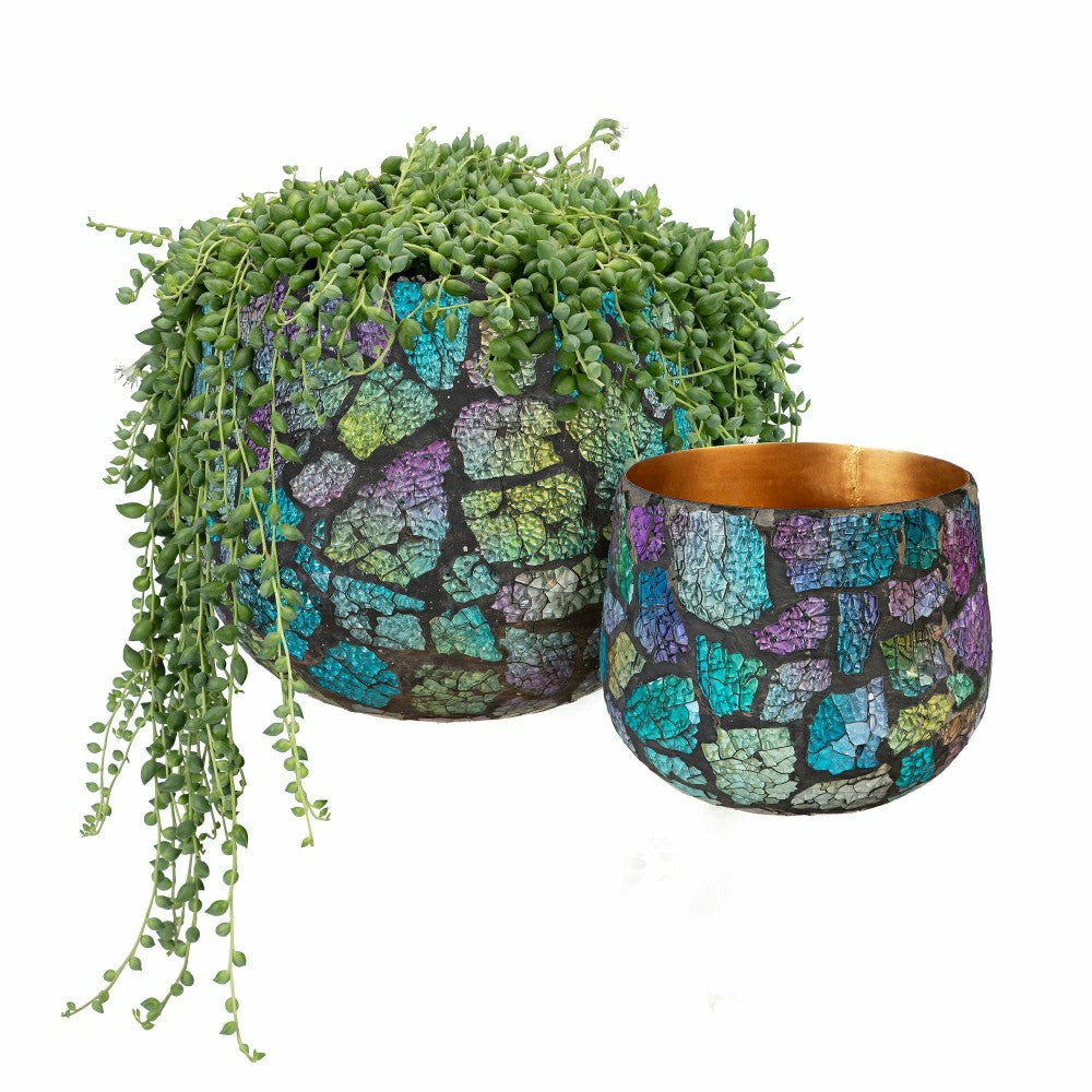 Plow & Hearth Garden of Wonder Planter, Mosaic Glass, Nested Set of 2