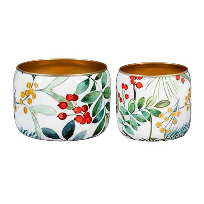 Plow & Hearth VivaStyle Planter, Metal Printed Planters, Festive Foliage, 8"H, Set o