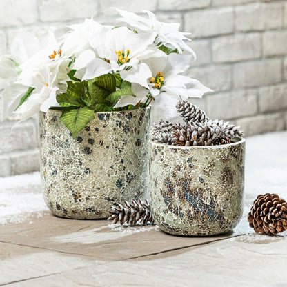 Plow & Hearth Season to Sparkle Planters, Mosaic Glass Planters, Nested Set of 2