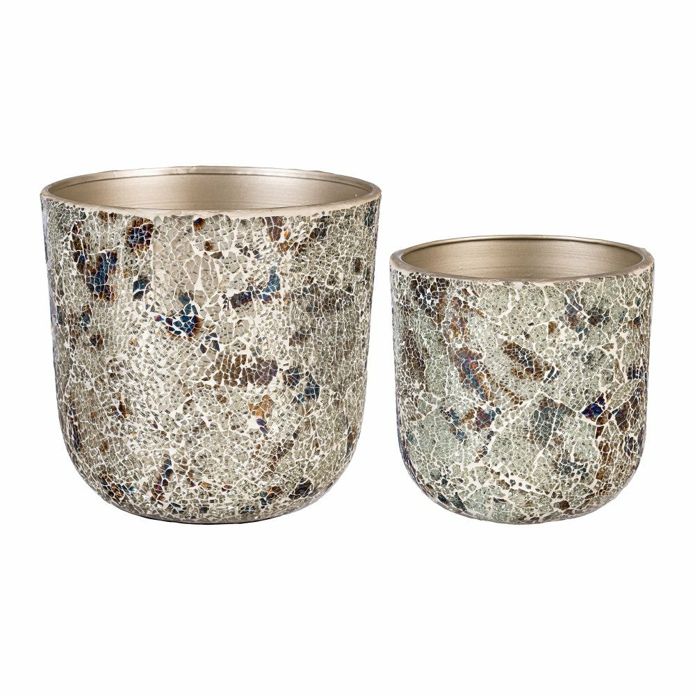 Plow & Hearth Season to Sparkle Planters, Mosaic Glass Planters, Nested Set of 2