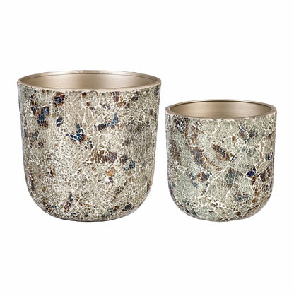 Plow & Hearth Season to Sparkle Planters, Mosaic Glass Planters, Nested Set of 2