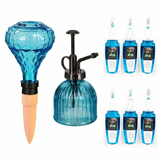 Plow & Hearth Glass Watering Set, including One Mister, One Watering Globe and 6 Pla