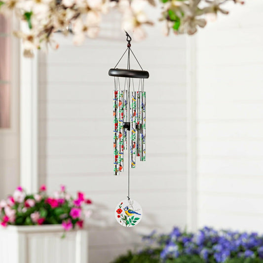 Plow & Hearth Avria Wind Chime, Printed Wind Chime, Songbirds, 27" H