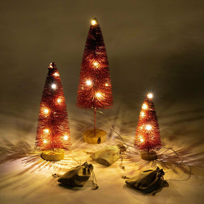 Plow & Hearth Red Wooden LED Tabletop Holiday Trees, Set of 3