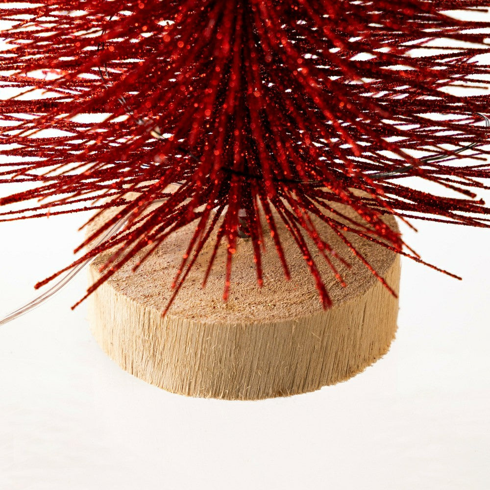 Plow & Hearth Red Wooden LED Tabletop Holiday Trees, Set of 3