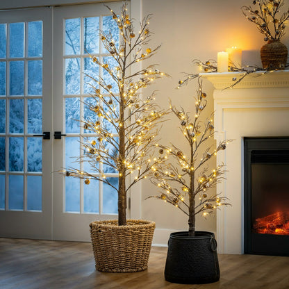 Plow & Hearth Winter Grove Stem Pine Cone Frosted LED Artificial Branch, 30"H