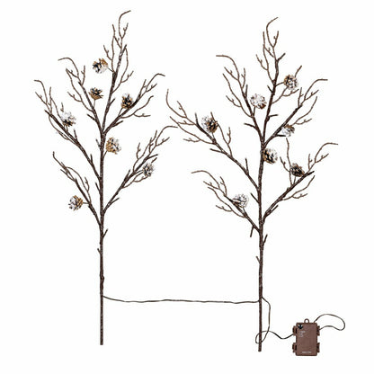 Plow & Hearth Winter Grove Stem Pine Cone Frosted LED Artificial Branch, 30"H
