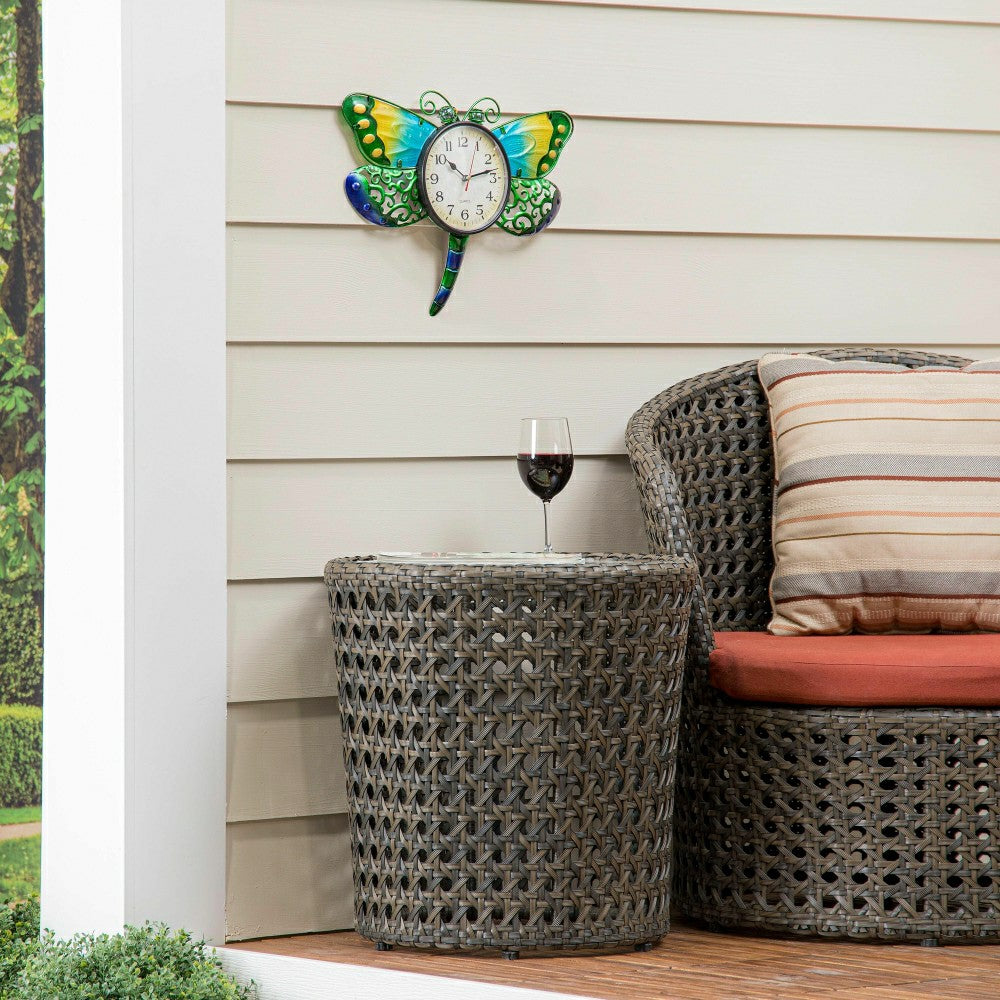 Plow & Hearth Metal and Glass Shaped Wall Clock, Dragonfly