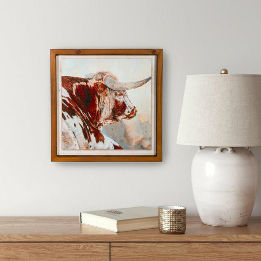 Plow & Hearth Longhorn Metal and Wood Wall Décor, 16"L x 16"H