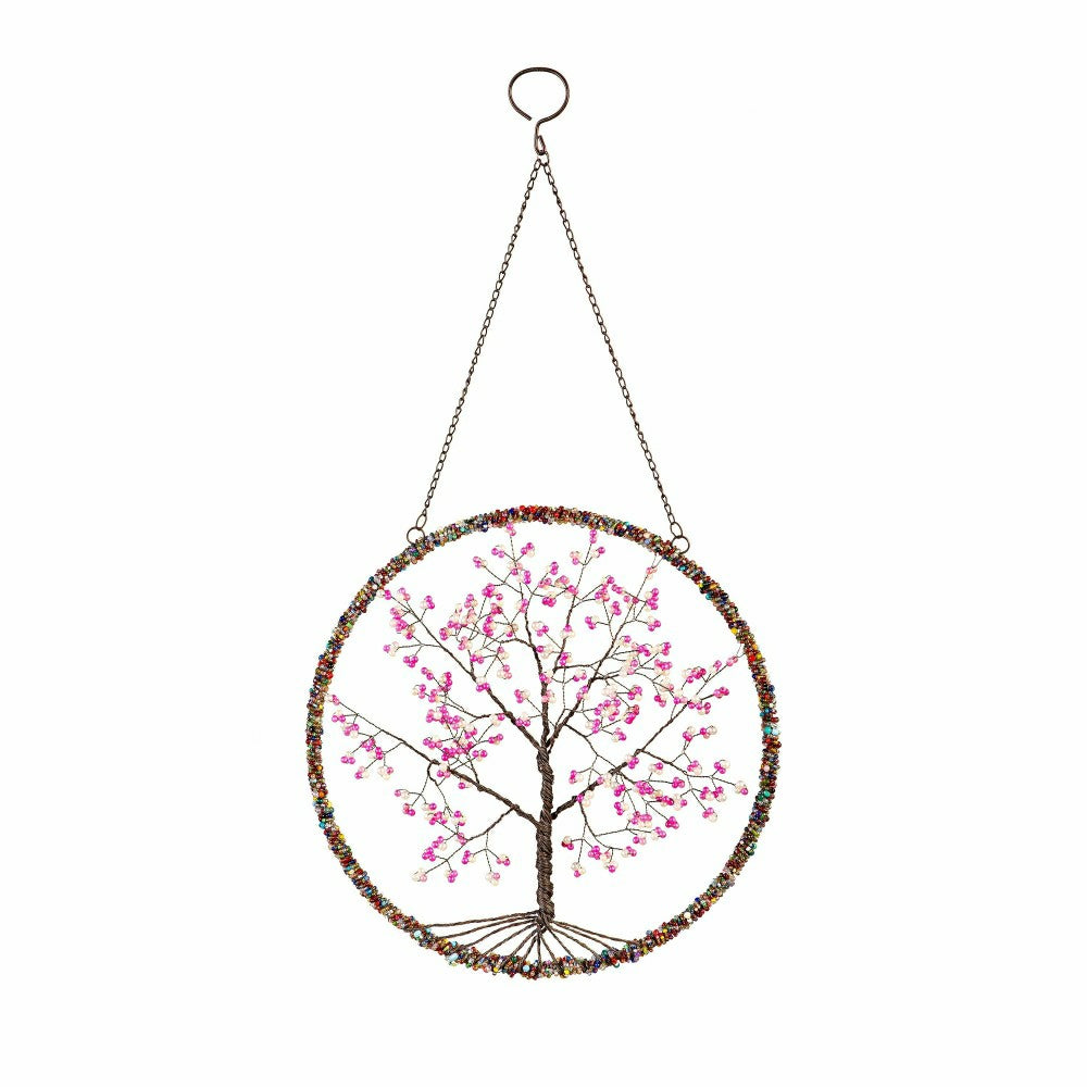 Plow & Hearth Cherry Blossom Tree Beaded Round Wall Décor