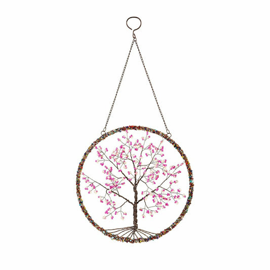 Plow & Hearth Cherry Blossom Tree Beaded Round Wall Décor