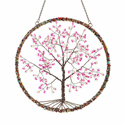 Plow & Hearth Cherry Blossom Tree Beaded Round Wall Décor