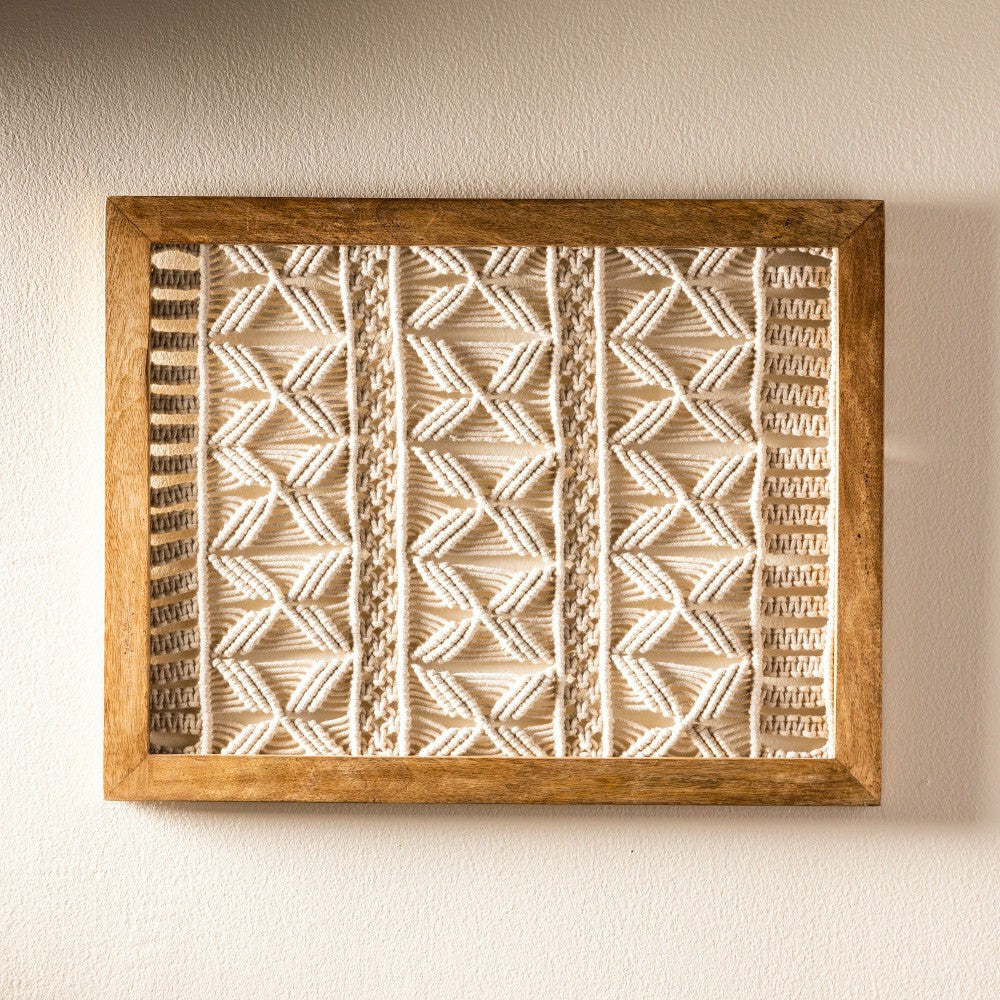 Plow & Hearth Macrame Wood Framed Wall Hanging