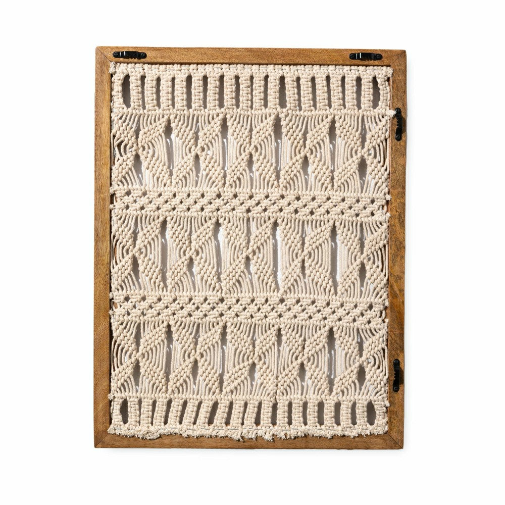 Plow & Hearth Macrame Wood Framed Wall Hanging