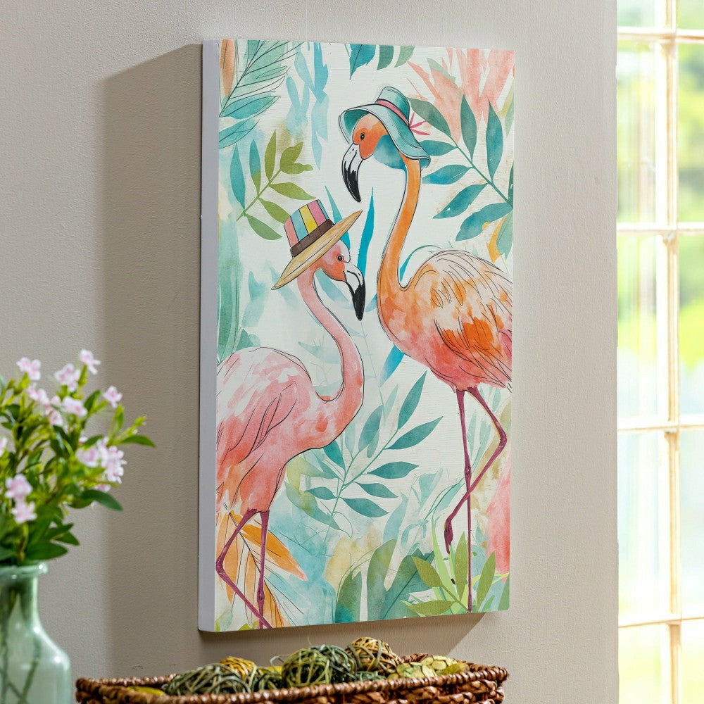 Plow & Hearth Palm Beach Flamingo Indoor Wall Décor, Wood, 24"x16"