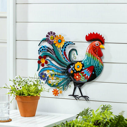 Plow & Hearth Floral Rooster Recycled Metal Wall Art