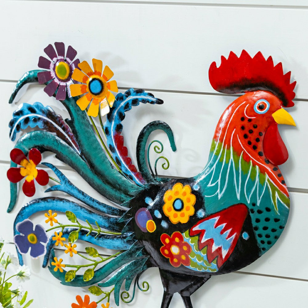 Plow & Hearth Floral Rooster Recycled Metal Wall Art