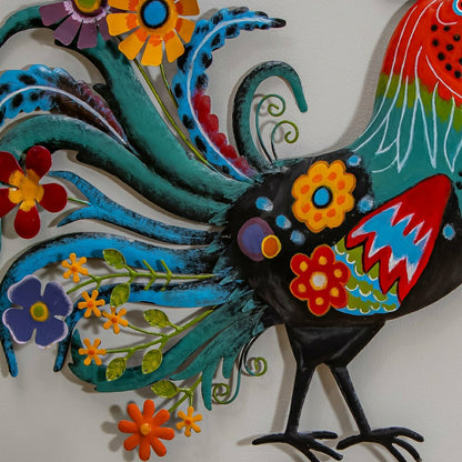 Plow & Hearth Floral Rooster Recycled Metal Wall Art