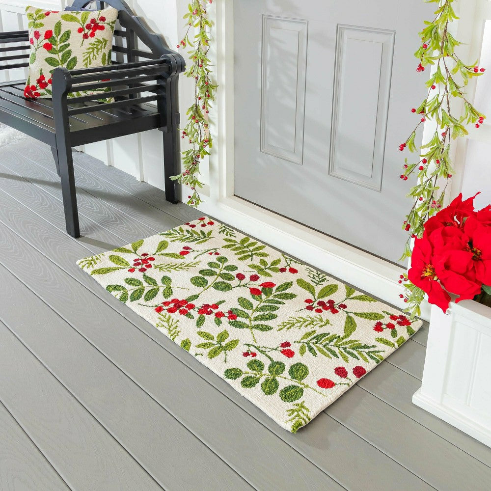 Plow & Hearth VivaStyle Hooked Pillow 18" X 18", Festive Foliage
