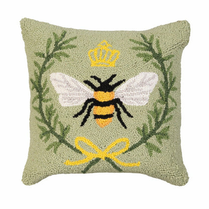 Plow & Hearth Queen Bee Hooked Pillow