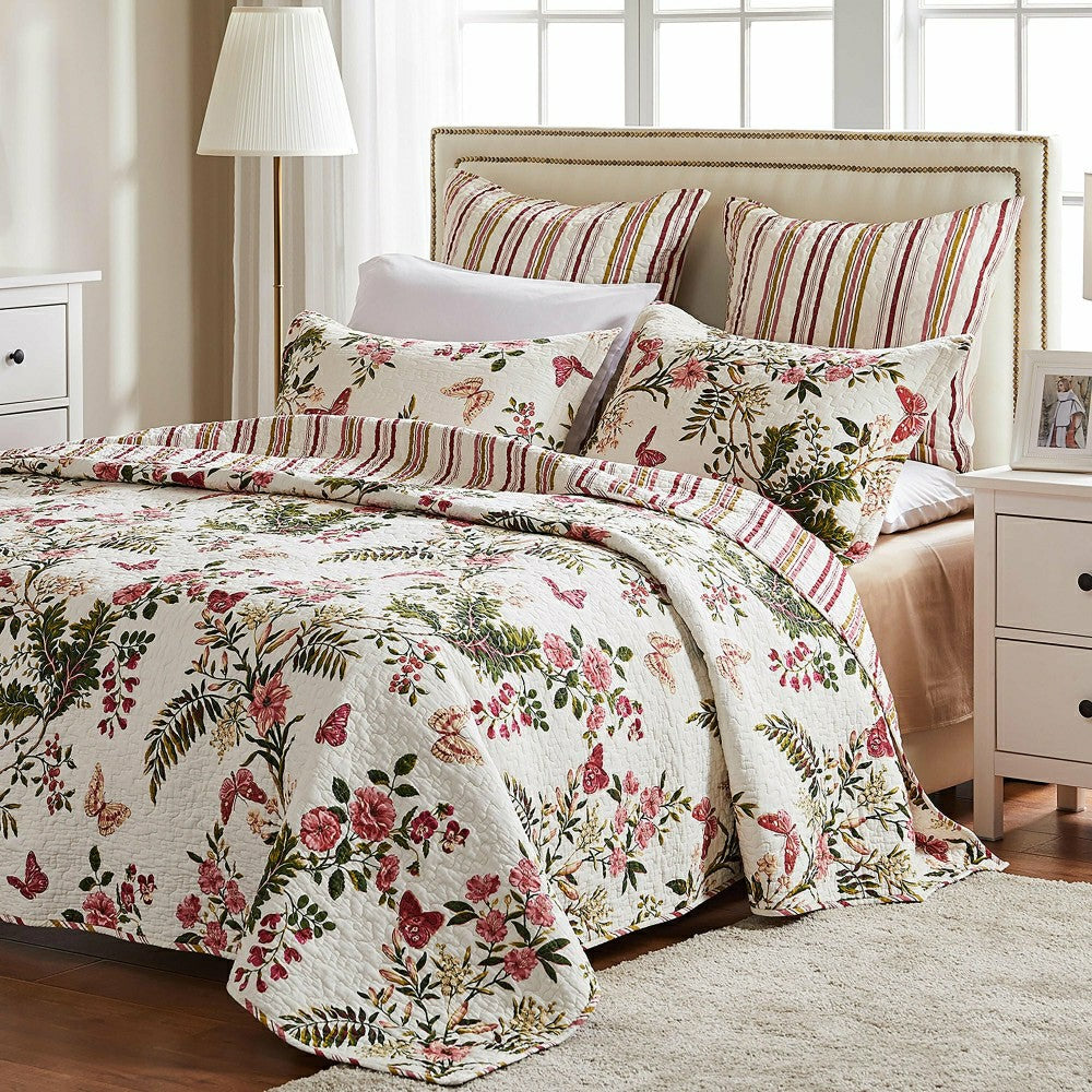 Plow & Hearth Wild Bouquet Cotton Quilted Bedding Set, 50"L x 60"W Throw