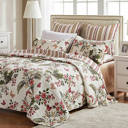 Plow & Hearth Wild Bouquet Cotton Quilted Bedding Set, 50"L x 60"W Throw