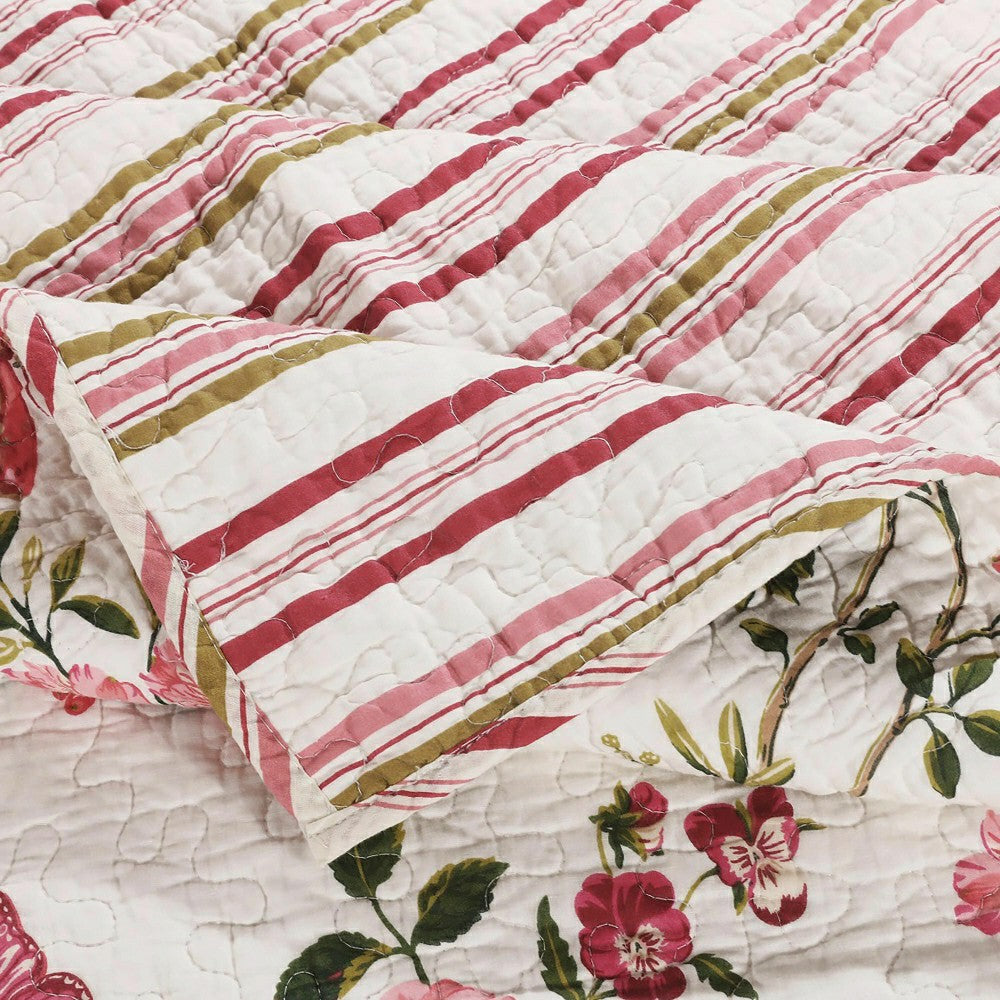 Plow & Hearth Wild Bouquet Cotton Quilted Bedding Set, 50"L x 60"W Throw