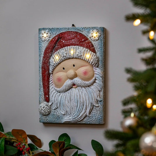 Plow & Hearth Heartfelt Cheer Indoor Wall Decor, LED MGO Textured Wall, Santa