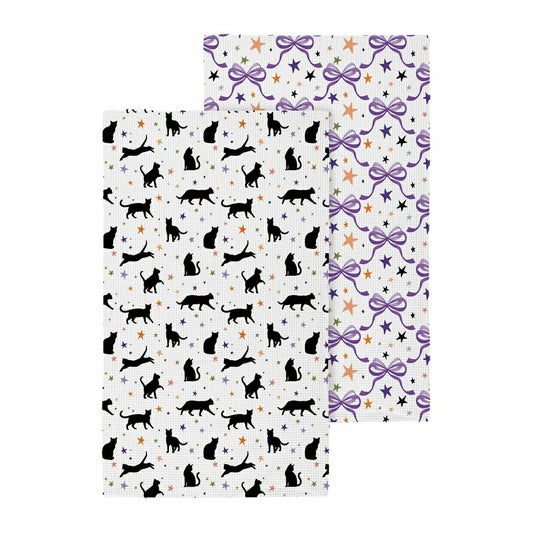 Plow & Hearth Haunted House Cats and Bows Quick Dry Kitchen Towel, Pet, 30"L x 18"W