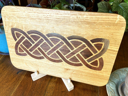 Plow & Hearth White Oak charcuterie board - complex Celtic knot inlay.