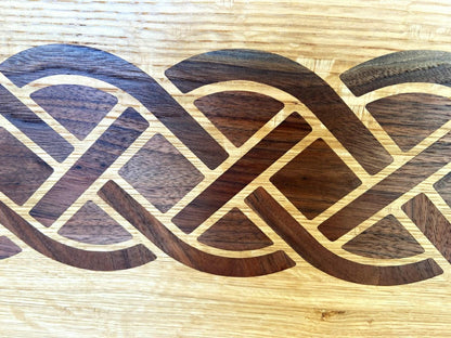 Plow & Hearth White Oak charcuterie board - complex Celtic knot inlay.