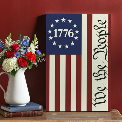 Plow & Hearth Red White & Bloom Indoor Wood Wall Décor, We The People, 24"x16"